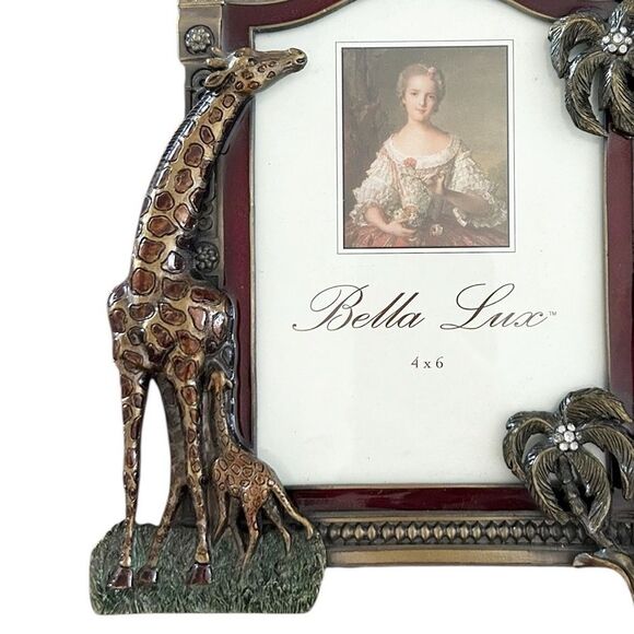 Bella Lux Czech Crystal Enamel Picture Frame Bronze Palm Tree Giraffe and Baby - Picture 2 of 5
